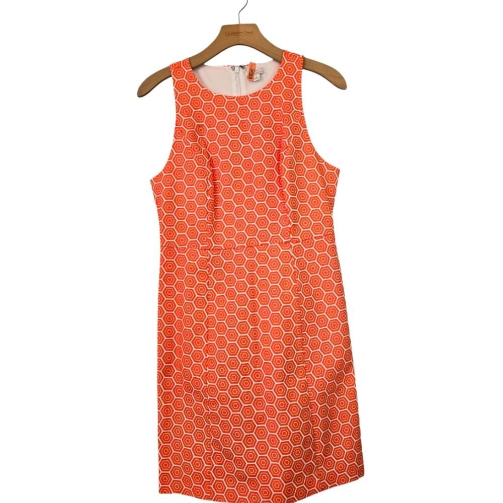 Gap Designed & Crafted Geometric Orange/White Sheath Dress Lined Fitted Size: 6
